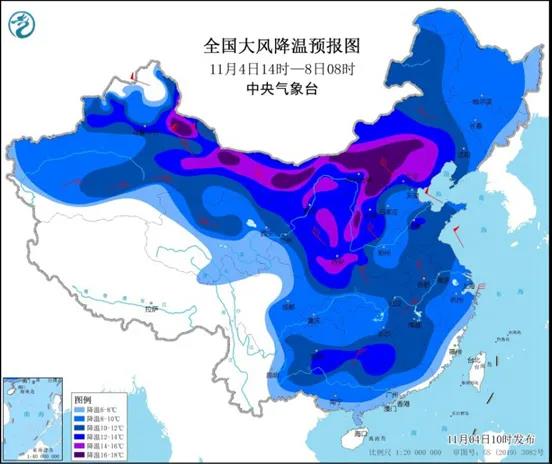 全国大风降温预报图