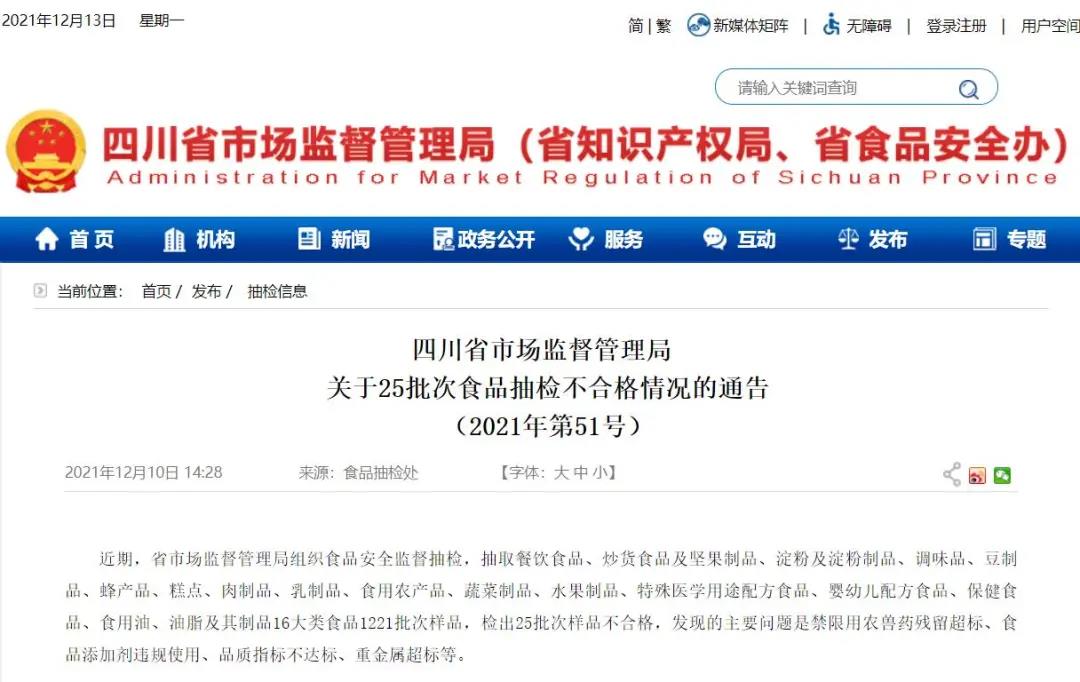 抽检不合格通告